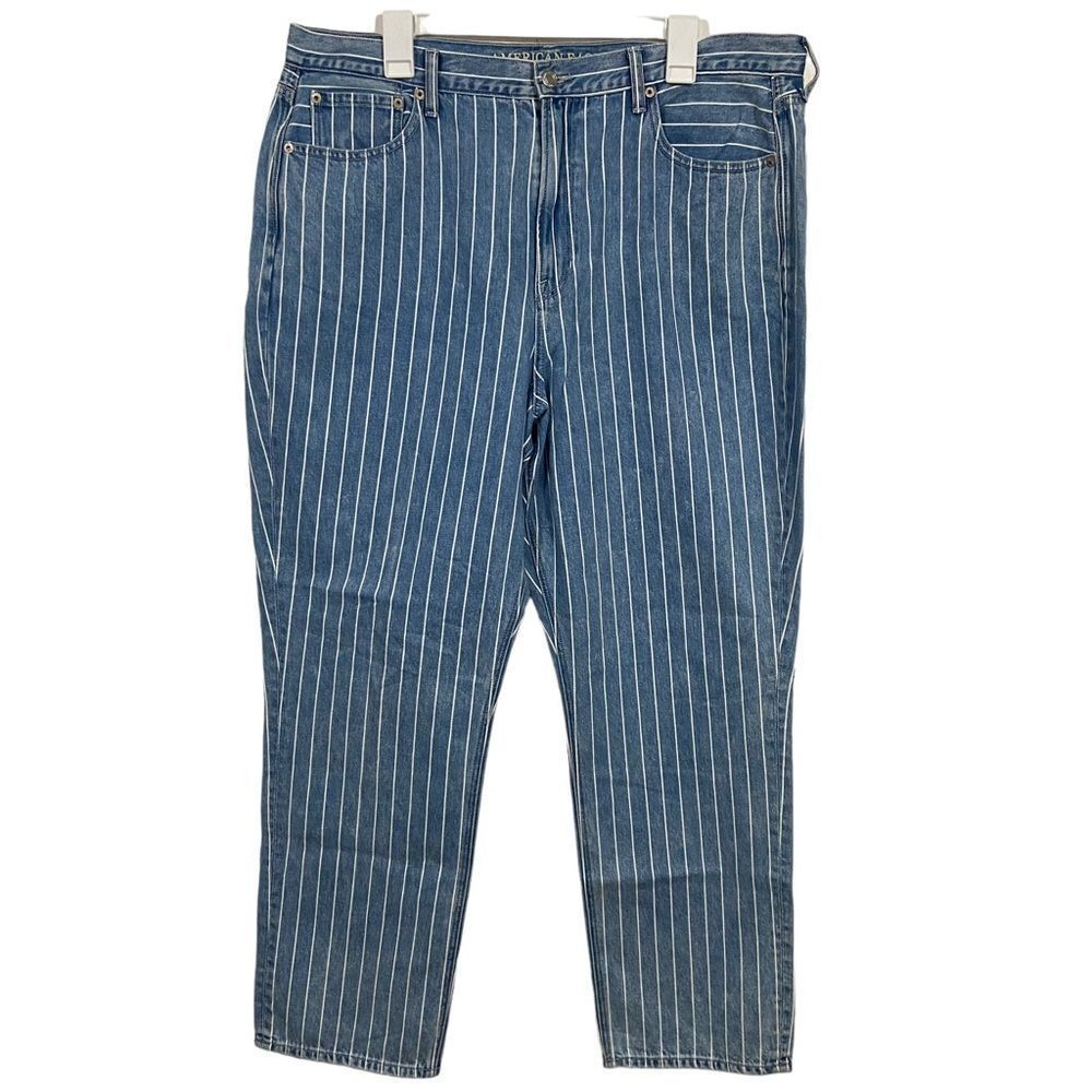 American Eagle Striped Mid Rise Mom Jeans